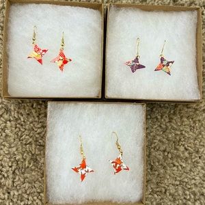 Patterned shuriken origami earrings